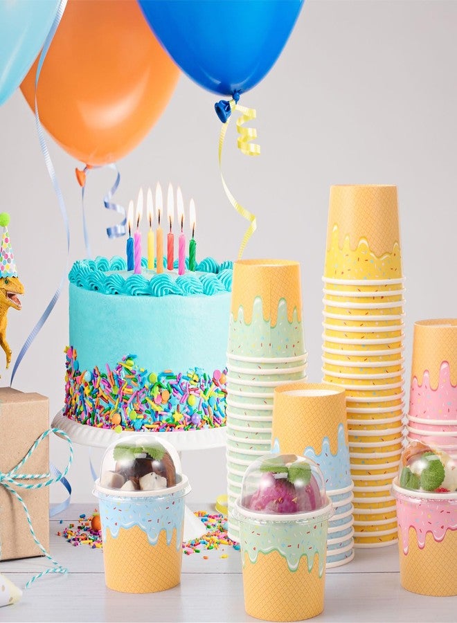Jingmore أكواب آيس كريم ورقية من جينغمور، 100 كوب مع أغطية شفافة، أكواب حلوى للاستخدام مرة واحدة، أوعية حلوى بالجملة، حاويات آيس كريم، مستلزمات حفلات أعياد الميلاد (6 أونصة) - Image 3